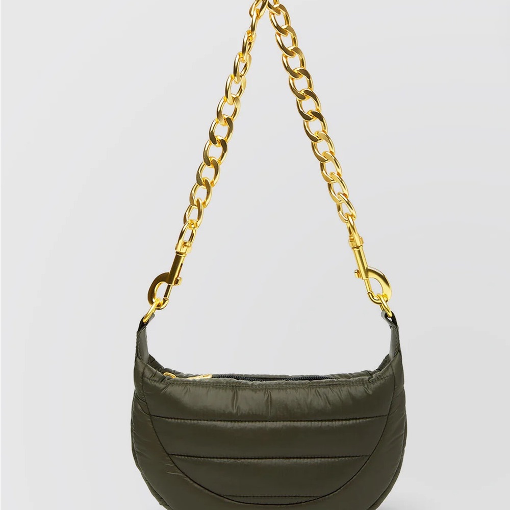 THINK ROYLN Olive Green Shoulder Bag with Gold Chain